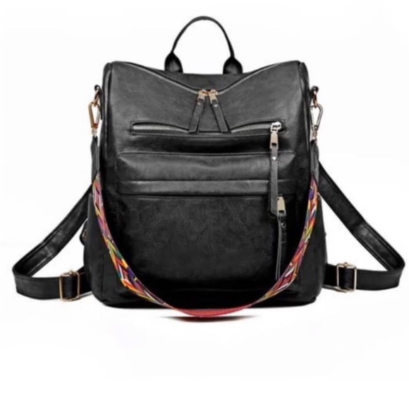 Handbags - 🔥 2 for $40 DEAL – READ FIRST Stylish Black Backpack with Colorful Guitar Strap